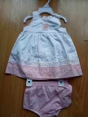 White & Pink Embroidered Baby Dress Set - Matching Bloom